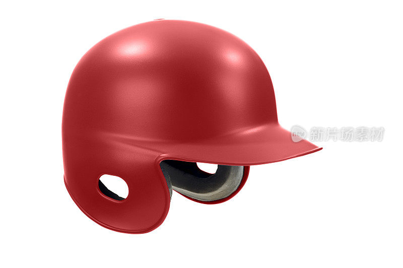 红色棒球/垒球击球头盔，白色背景